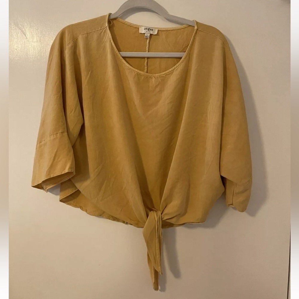 UMGEE Boutique  Size L Yellow Long Sleeve Waist Tie Shirt Top